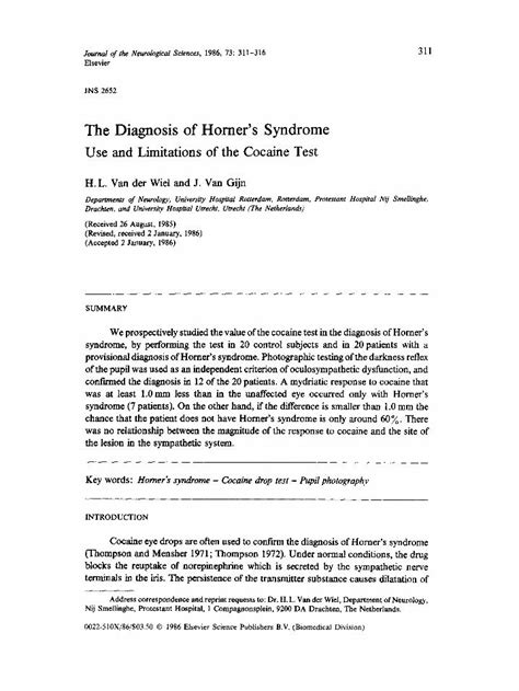 The Diagnosis of Horner's Syndrome Use and Limitations of 